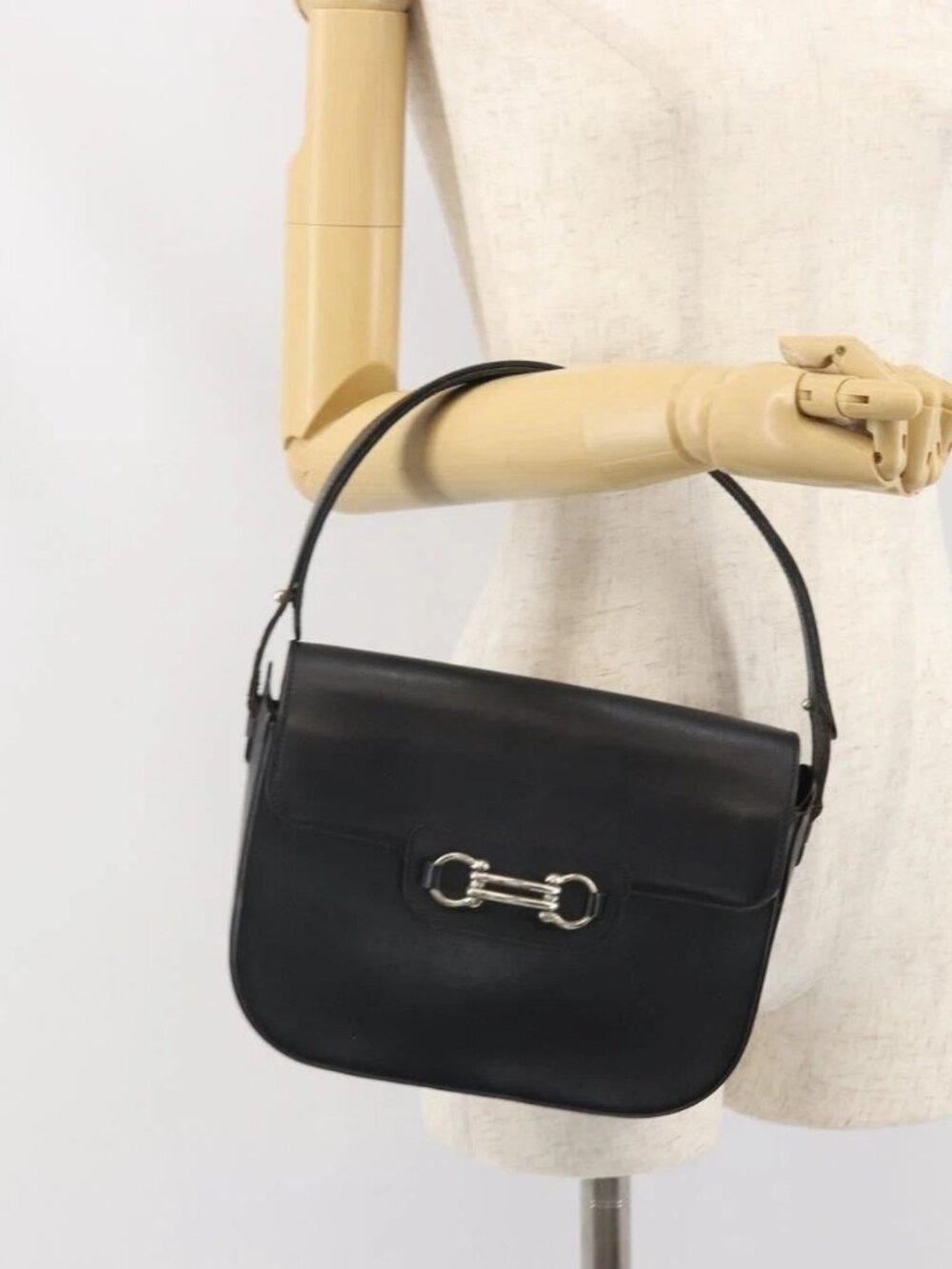 Christian Dior Horsebit Shoulder Bag Leather Black Silver